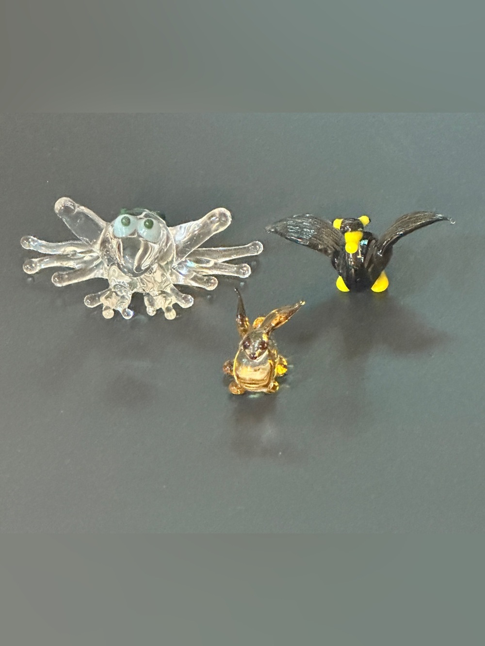 Vintage Hand Blown Lamp-Work Glass Figurines Set of 3 Miniature Frog Duck Bunny